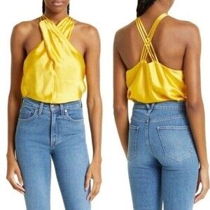 Veronica Beard Women 8 Stewart Charmeuse Silk Blend Halter Top NWT Bright Sunset